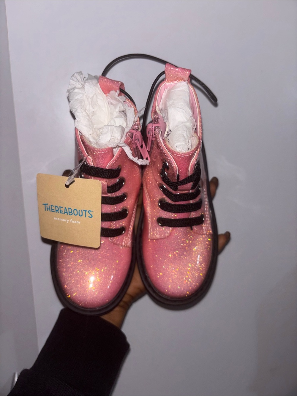 Therabouts Girls' Pink Glitter Lace-Up Ankle Boots
